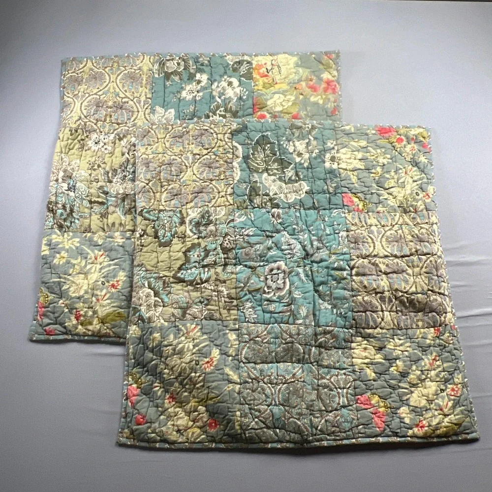 Set Of 2 Potterybarn Euro Pillow Shams Multicolor Floral Quilted Bedding 26